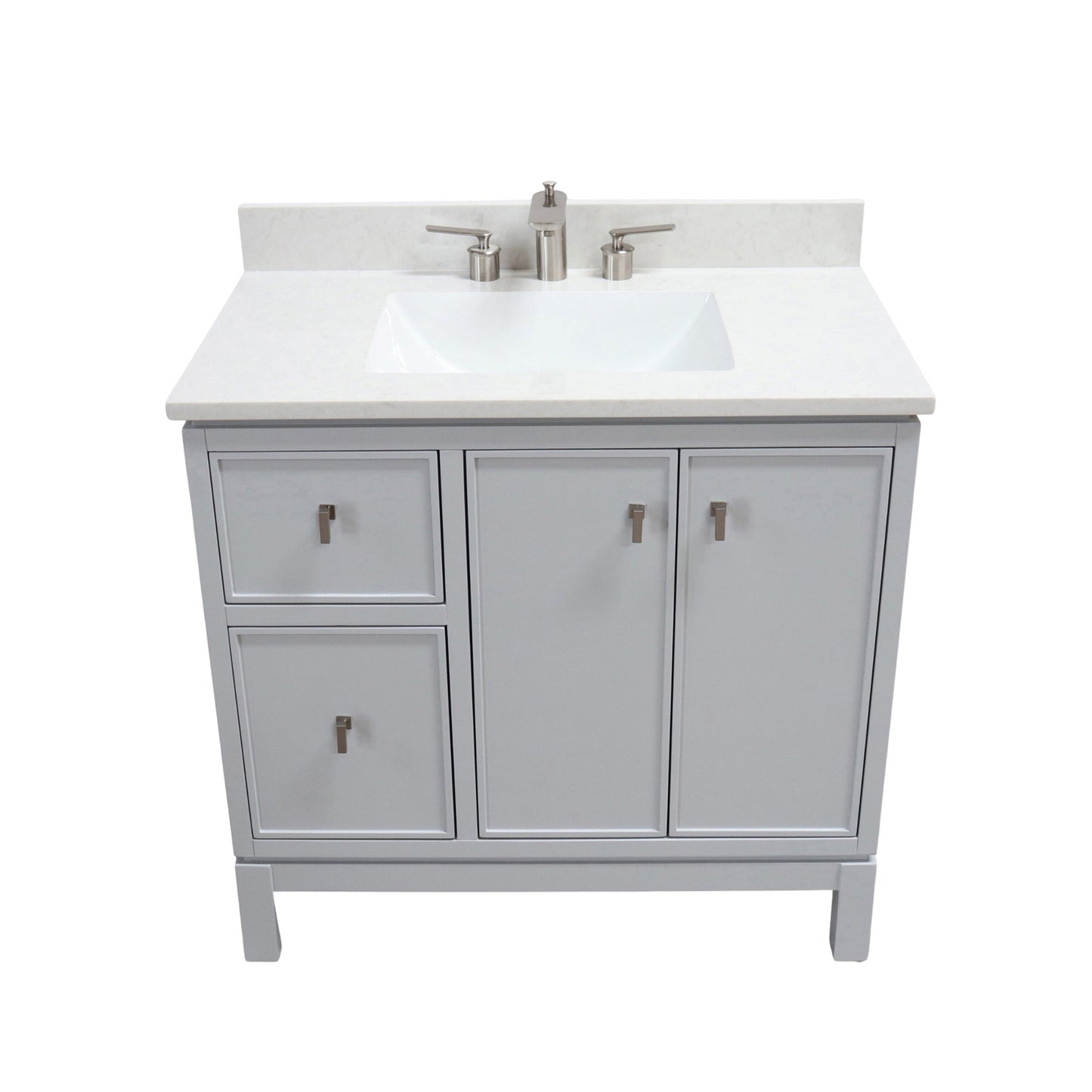 French Gray or White 37 in. Single Sink Vanity with Engineered Quartz Top