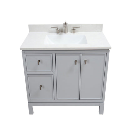 French Gray or White 37 in. Single Sink Vanity with Engineered Quartz Top