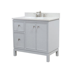 Franch Gray 37 in. Single Sink Vanity with Engineered Quartz Top, Brushed Nickel Hardware