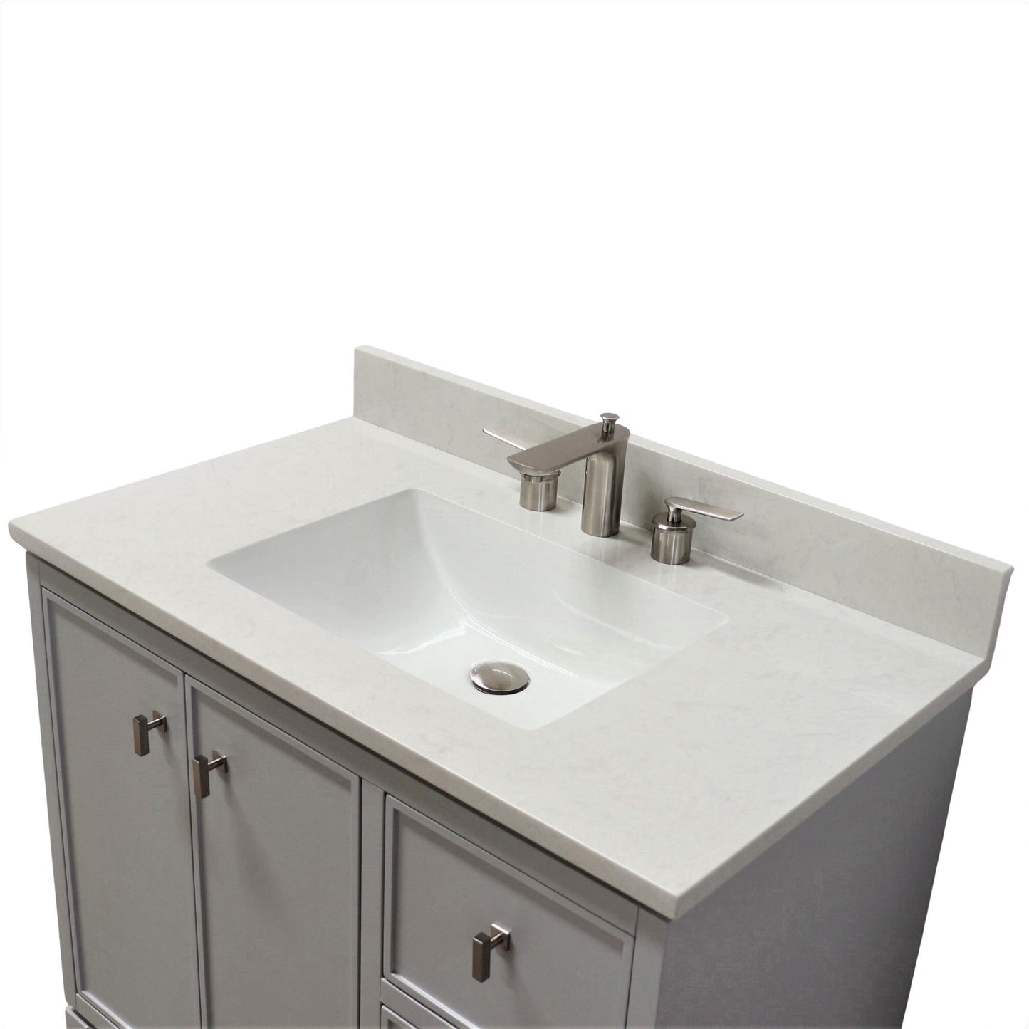 Franch Gray 37 in. Single Sink Vanity with Engineered Quartz Top, Brushed Nickel Hardware