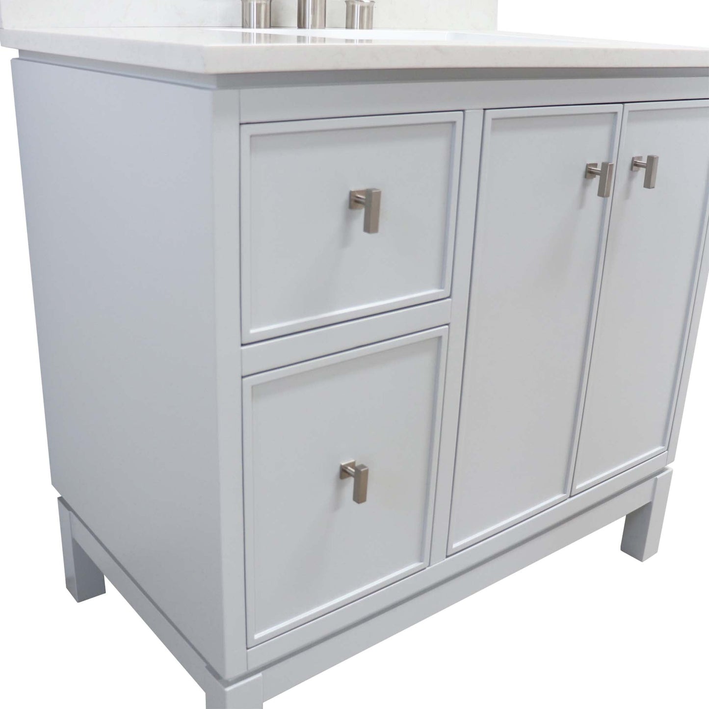 Franch Gray 37 in. Single Sink Vanity with Engineered Quartz Top, Brushed Nickel Hardware