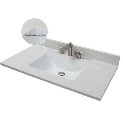 French Gray or White 37 in. Single Sink Vanity with Engineered Quartz Top