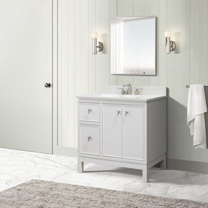 French Gray or White 37 in. Single Sink Vanity with Engineered Quartz Top