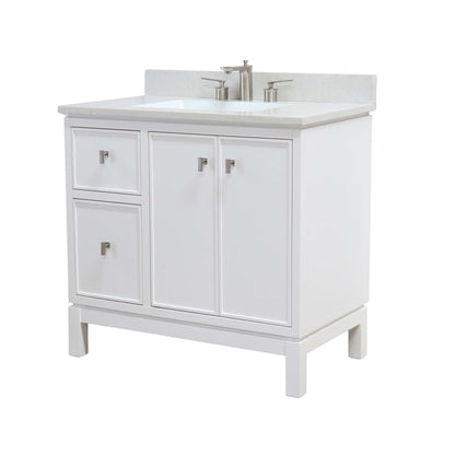 French Gray or White 37 in. Single Sink Vanity with Engineered Quartz Top