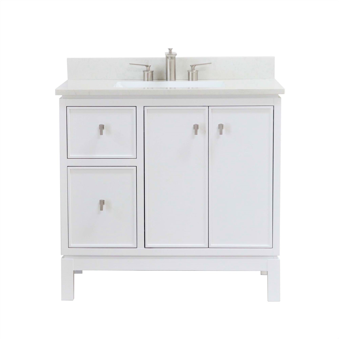 French Gray or White 37 in. Single Sink Vanity with Engineered Quartz Top