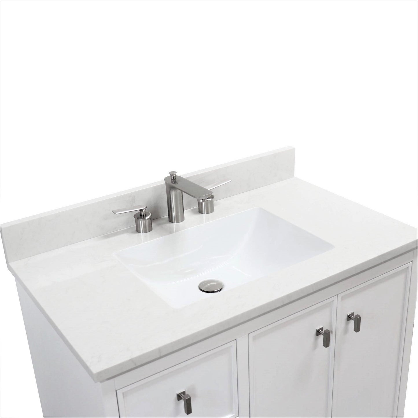 French Gray or White 37 in. Single Sink Vanity with Engineered Quartz Top