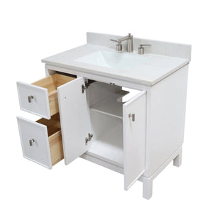 French Gray or White 37 in. Single Sink Vanity with Engineered Quartz Top