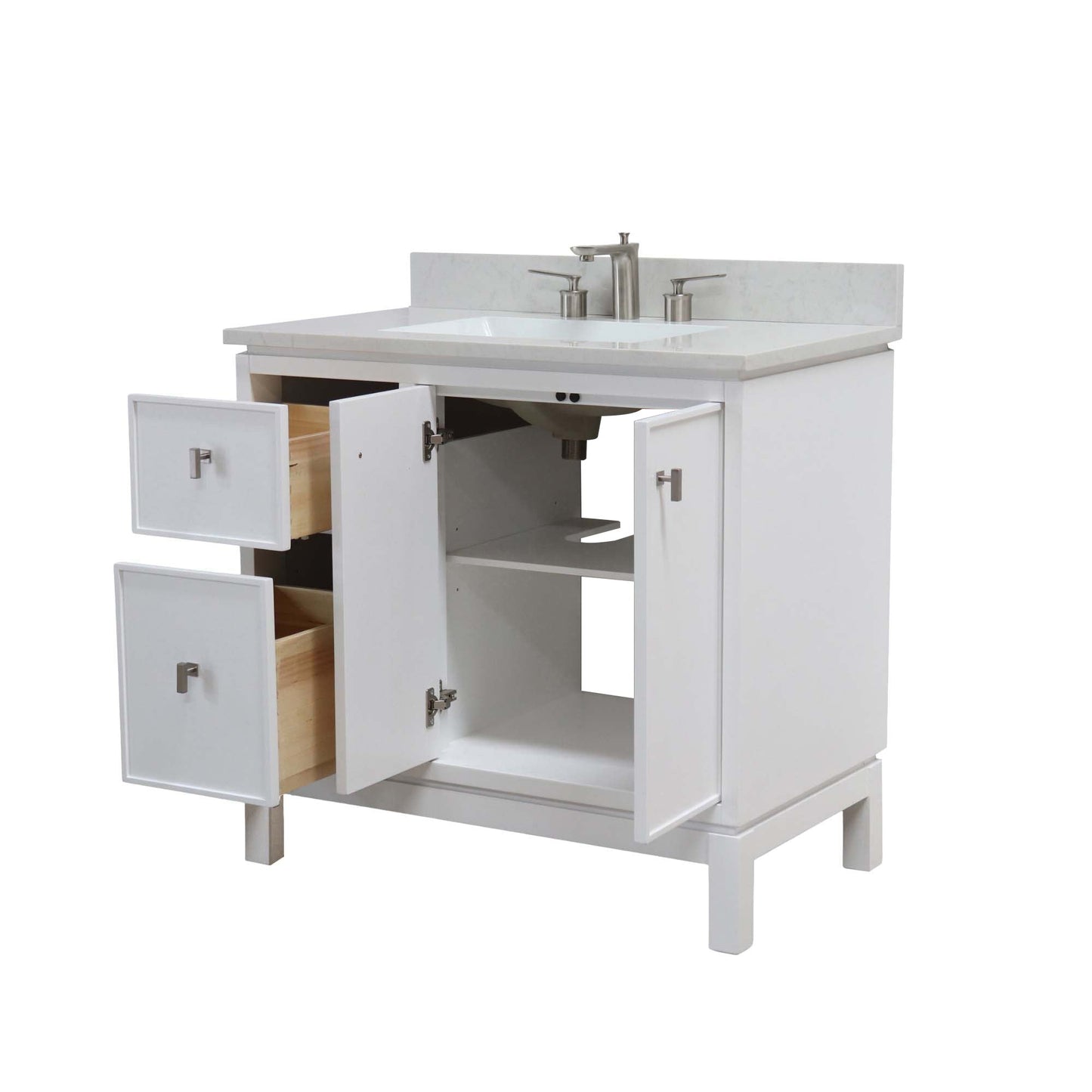 French Gray or White 37 in. Single Sink Vanity with Engineered Quartz Top