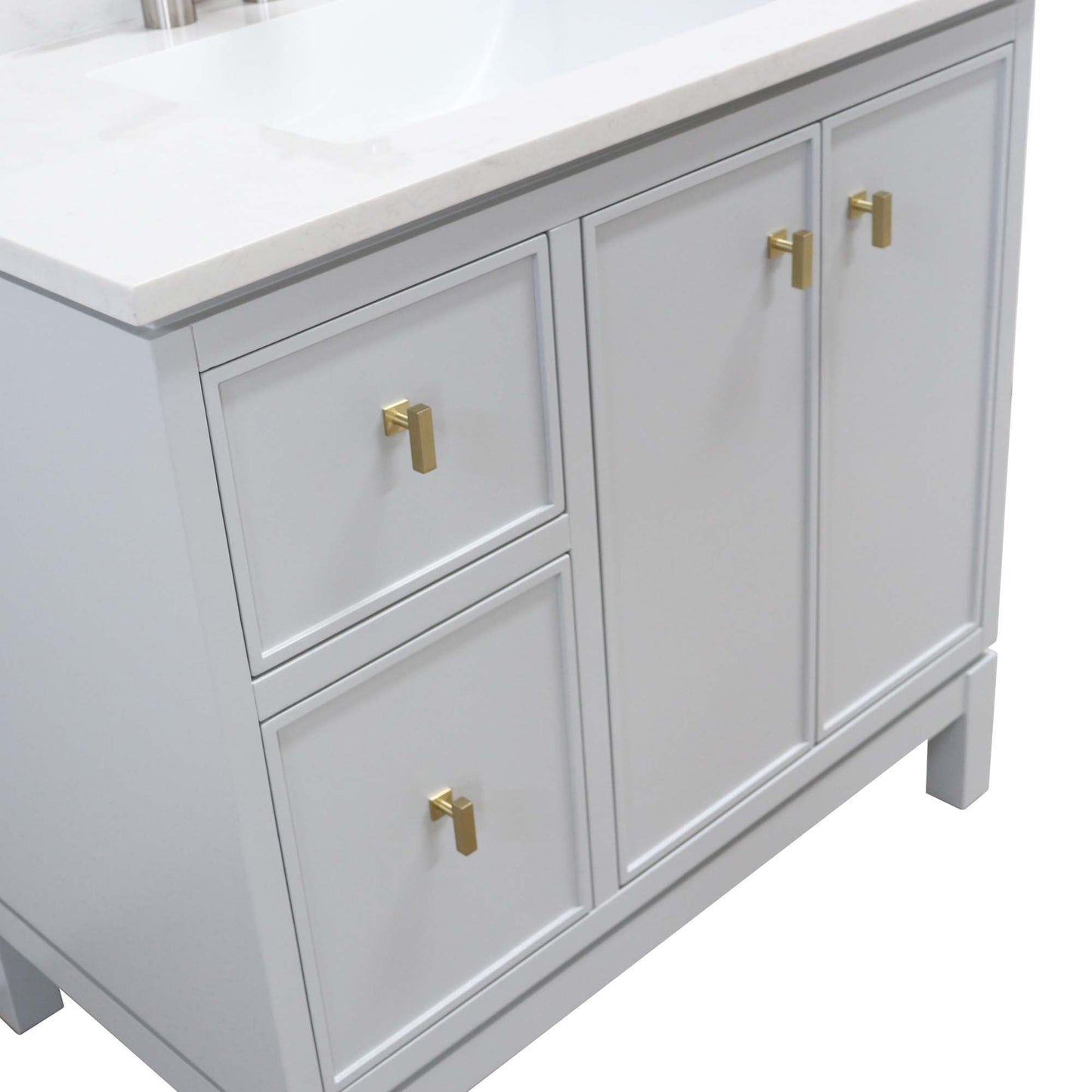 Franch Gray 37 in. Single Sink Vanity with Engineered Quartz Top, Brushed Gold Hardware