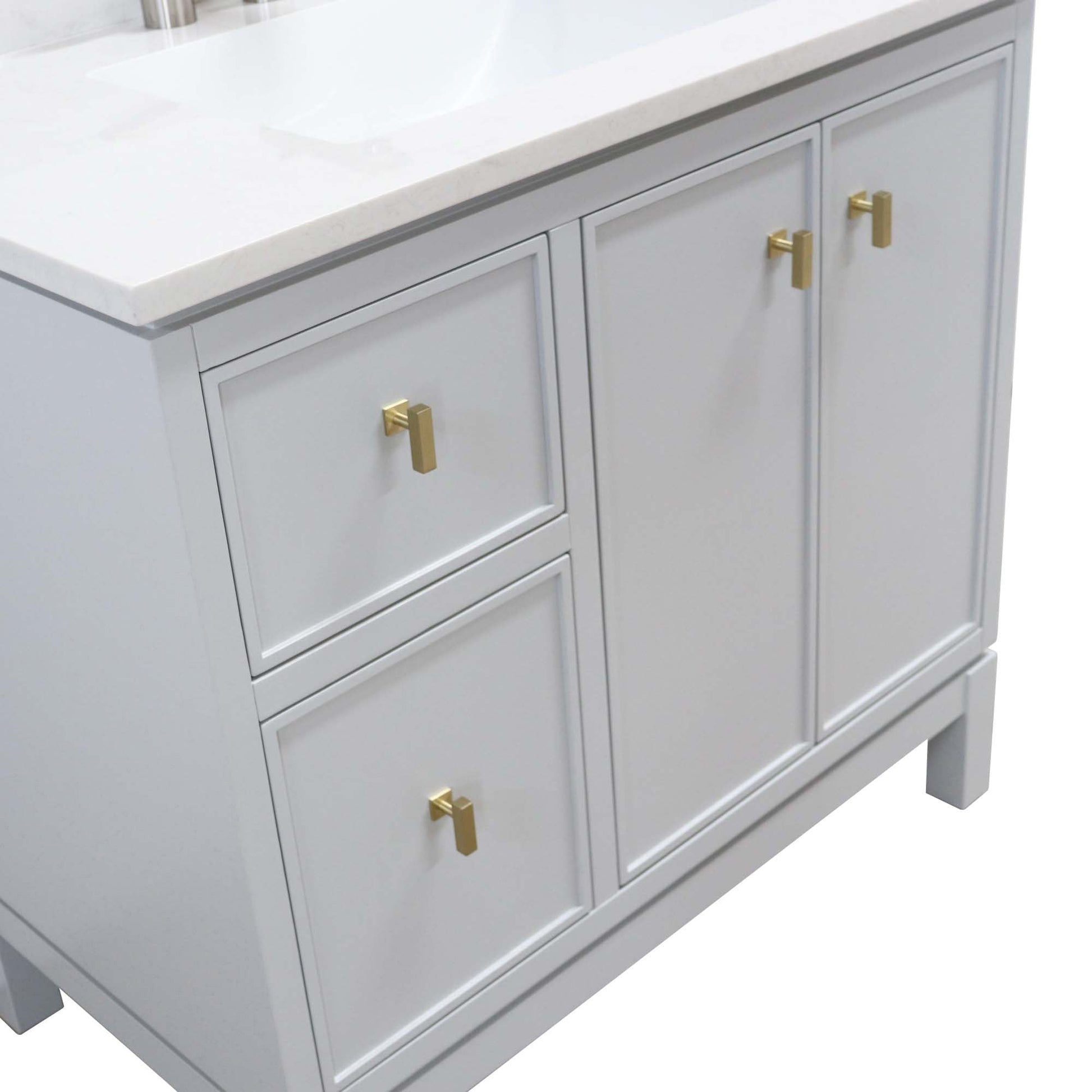 Franch Gray 37 in. Single Sink Vanity with Engineered Quartz Top, Brushed Gold Hardware