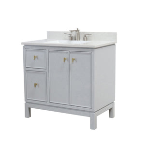 Franch Gray 37 in. Single Sink Vanity with Engineered Quartz Top, Brushed Gold Hardware