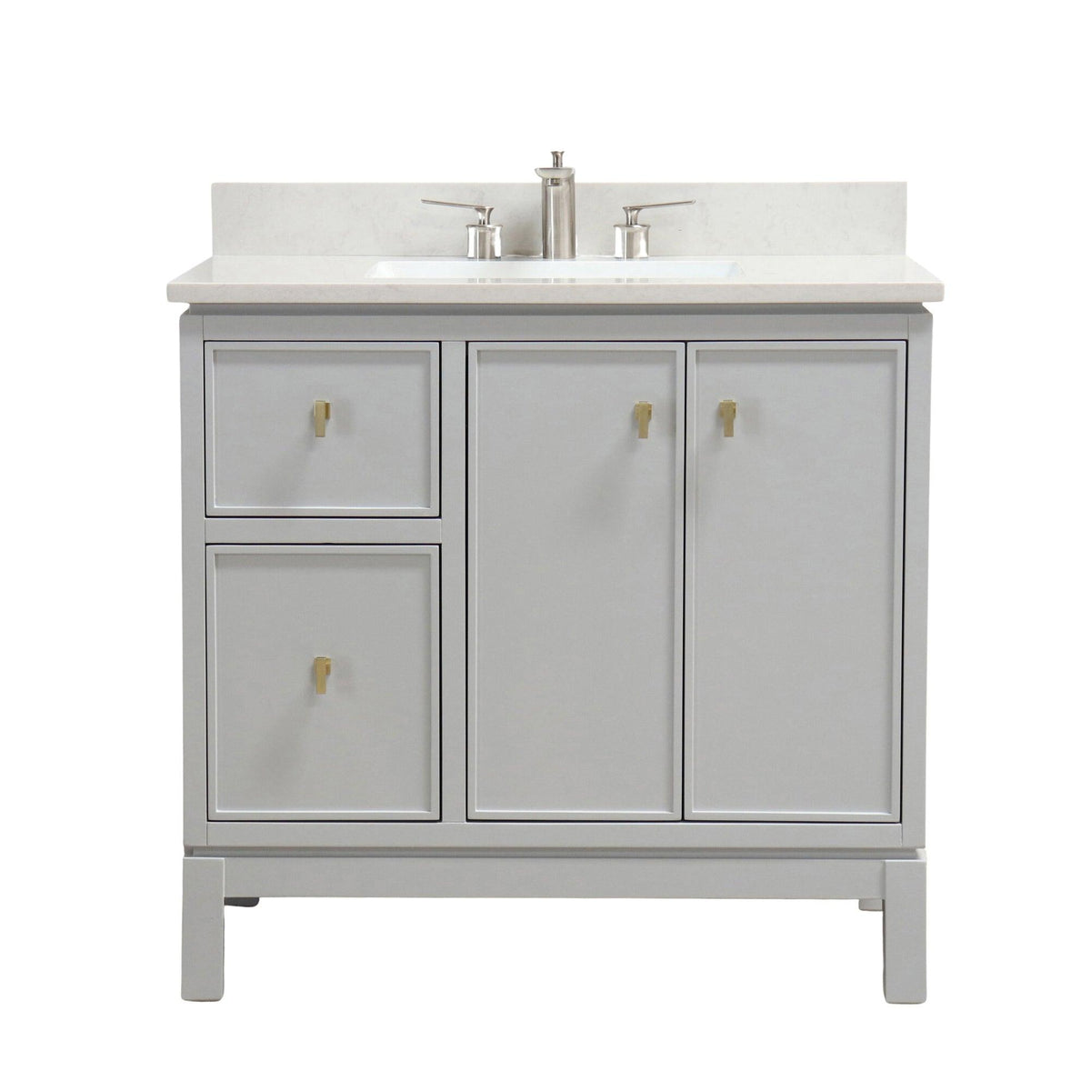 Franch Gray 37 in. Single Sink Vanity with Engineered Quartz Top, Brushed Gold Hardware