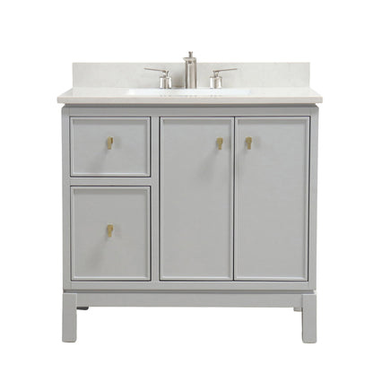 Franch Gray 37 in. Single Sink Vanity with Engineered Quartz Top, Brushed Gold Hardware