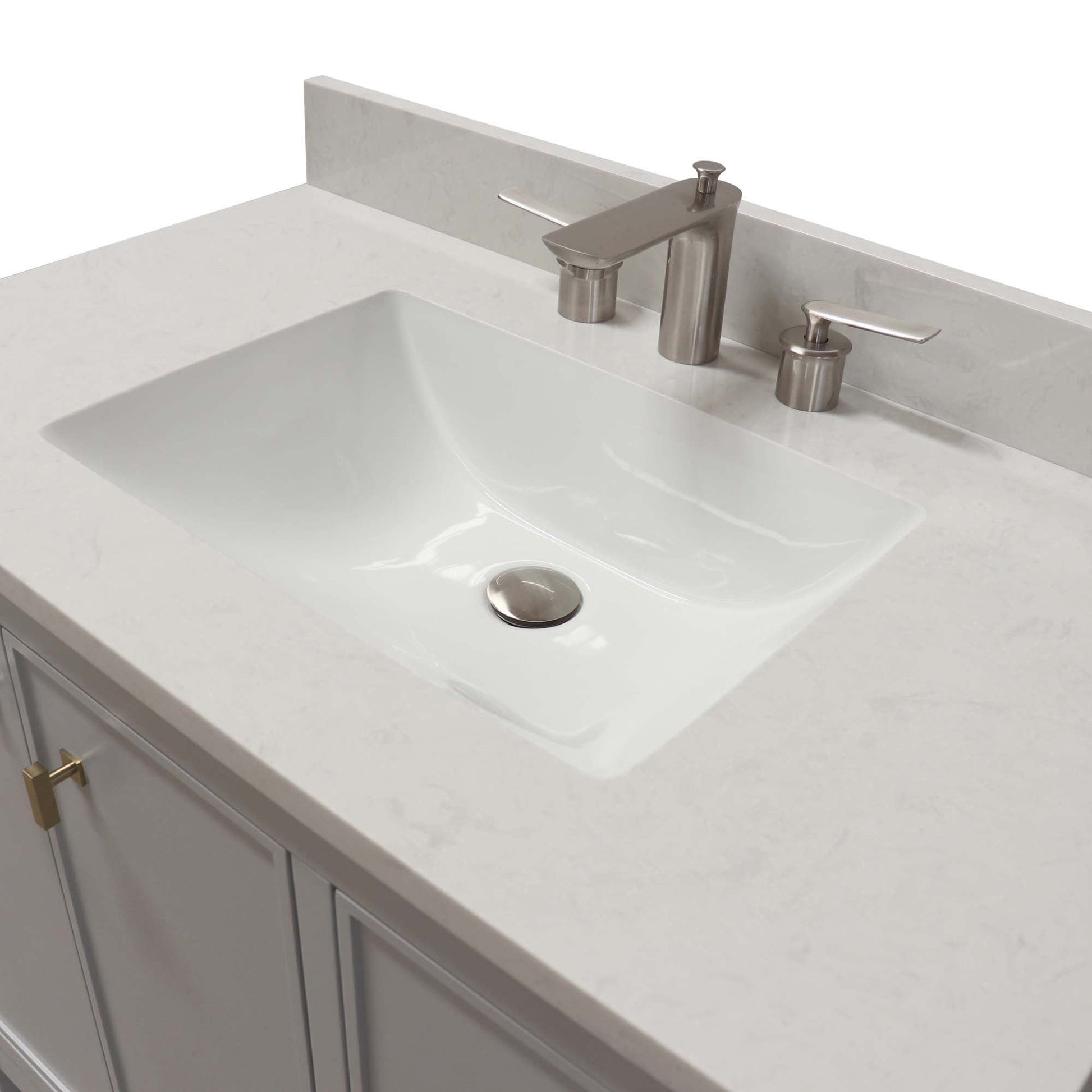 Franch Gray 37 in. Single Sink Vanity with Engineered Quartz Top, Brushed Gold Hardware