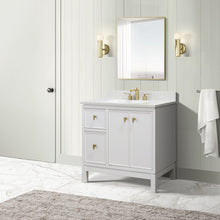 Load image into Gallery viewer, White 37 in. Single Sink Vanity with Engineered Quartz Top, Brushed Gold Hardware