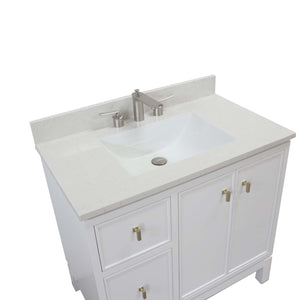 White 37 in. Single Sink Vanity with Engineered Quartz Top, Brushed Gold Hardware
