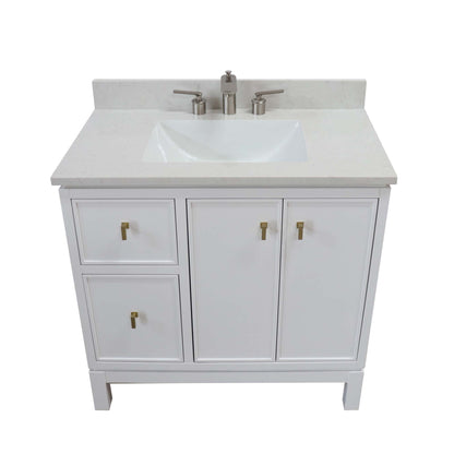 French Gray or White 37 in. Single Sink Vanity with Engineered Quartz Top