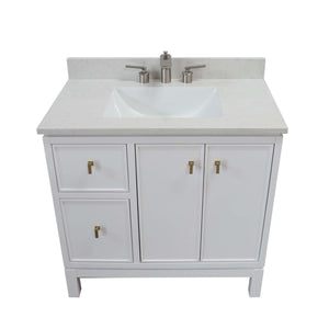 French Gray or White 37 in. Single Sink Vanity with Engineered Quartz Top