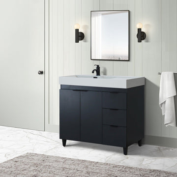 Dark Gray 39 in. Single Sink Freestanding Vanity,  Light Gray Composite Granite Sink Top, Matte Black Hardware