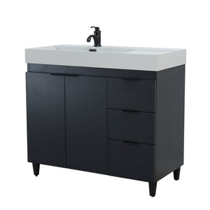 Dark Gray 39 in. Single Sink Freestanding Vanity,  Light Gray Composite Granite Sink Top, Matte Black Hardware