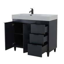Load image into Gallery viewer, Dark Gray 39 in. Single Sink Freestanding Vanity,  Light Gray Composite Granite Sink Top, Matte Black Hardware, open