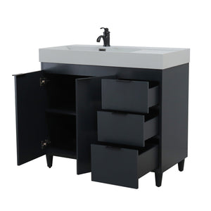 Dark Gray 39 in. Single Sink Freestanding Vanity,  Light Gray Composite Granite Sink Top, Matte Black Hardware, open