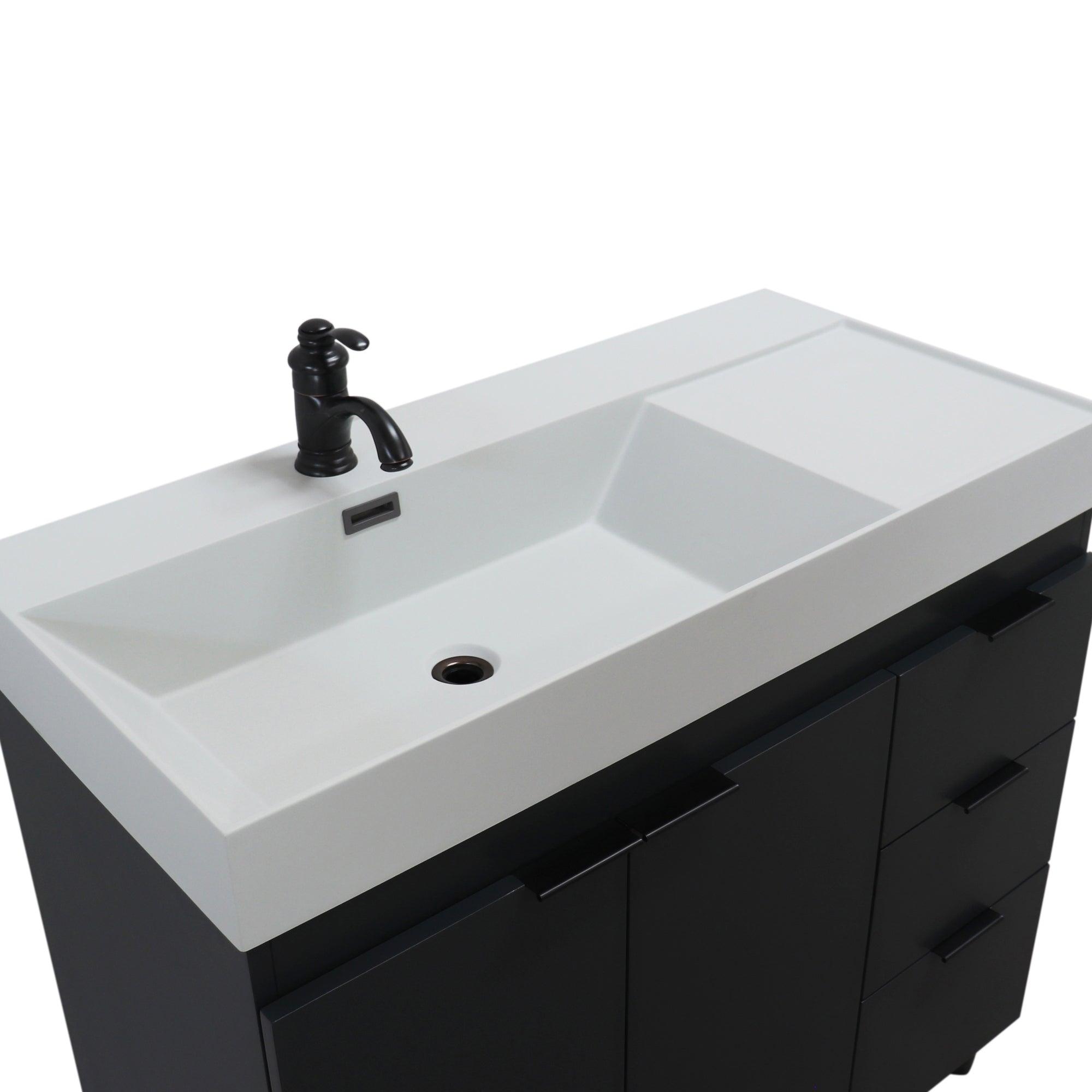 Dark Gray 39 in. Single Sink Freestanding Vanity,  Light Gray Composite Granite Sink Top, Matte Black Hardware