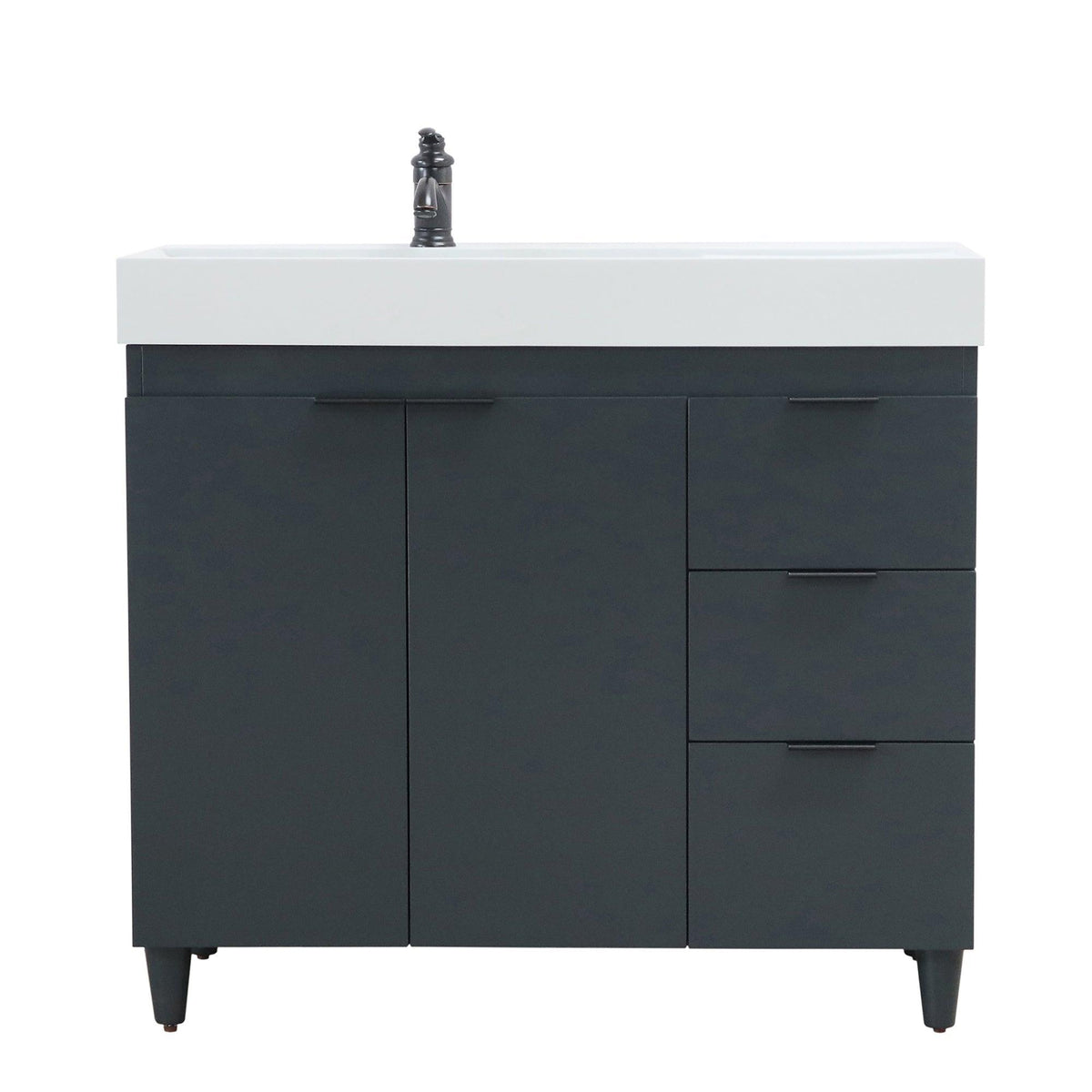 Dark Gray 39 in. Single Sink Freestanding Vanity,  Light Gray Composite Granite Sink Top, Matte Black Hardware