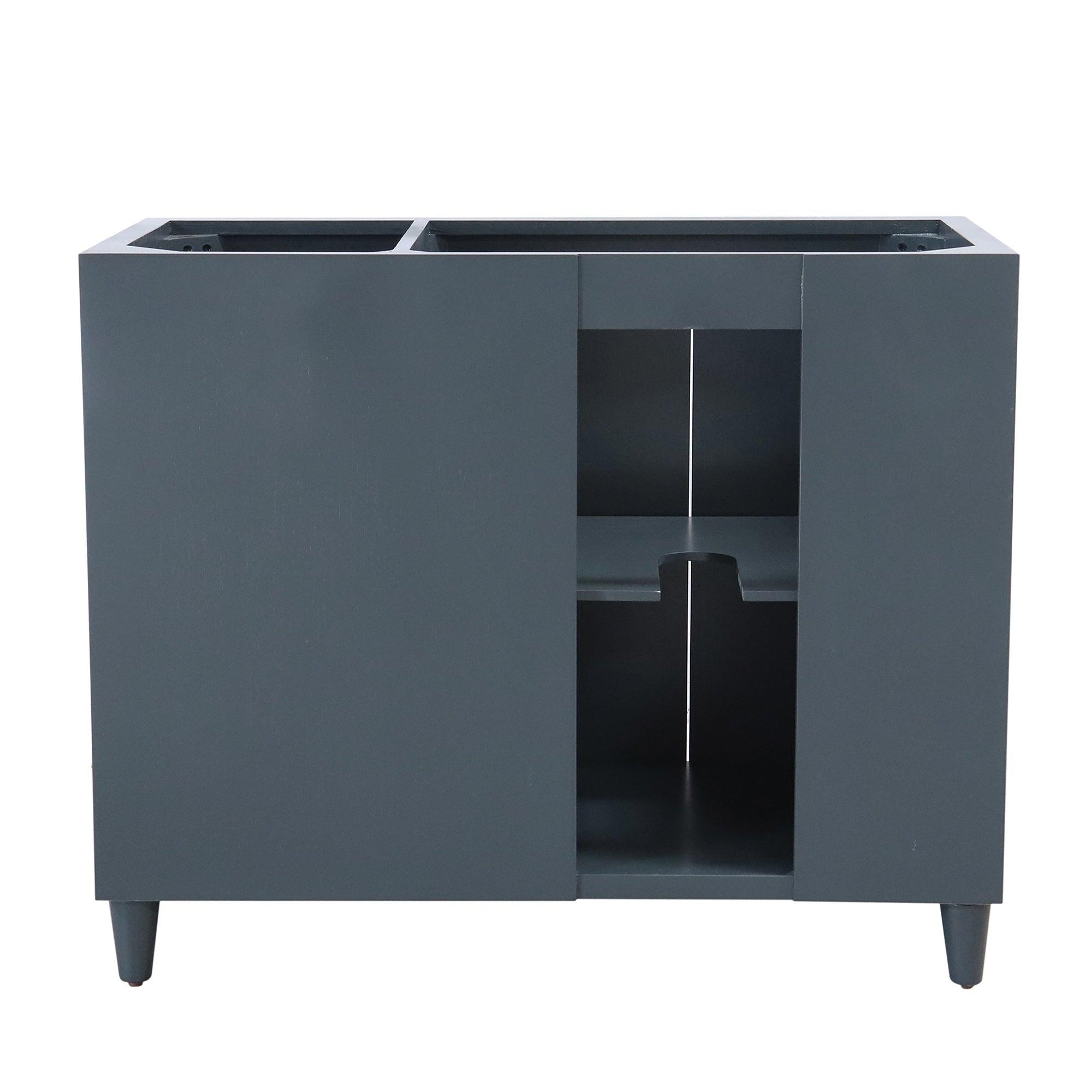 Dark Gray 39 in. Single Sink Freestanding Vanity,  Light Gray Composite Granite Sink Top, Matte Black Hardware, back