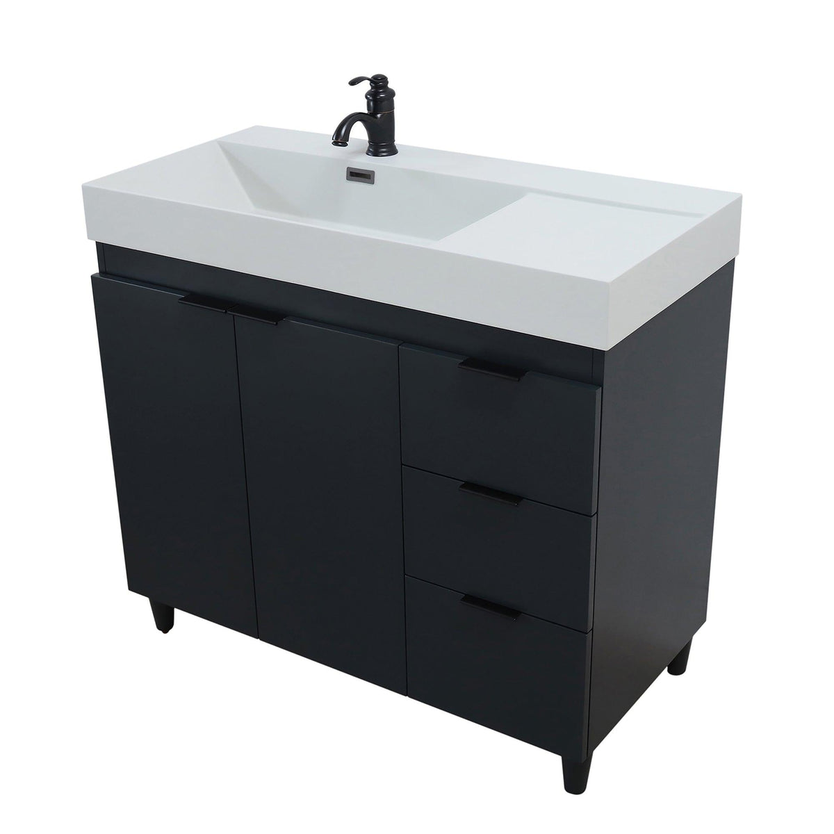 Dark Gray 39 in. Single Sink Freestanding Vanity,  Light Gray Composite Granite Sink Top, Matte Black Hardware