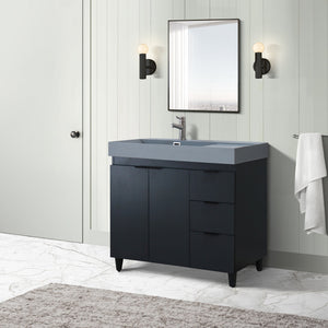 Dark Gray 39 in. Single Sink Freestanding Vanity,  Dark Gray Composite Granite Sink Top, Matte Black Hardware