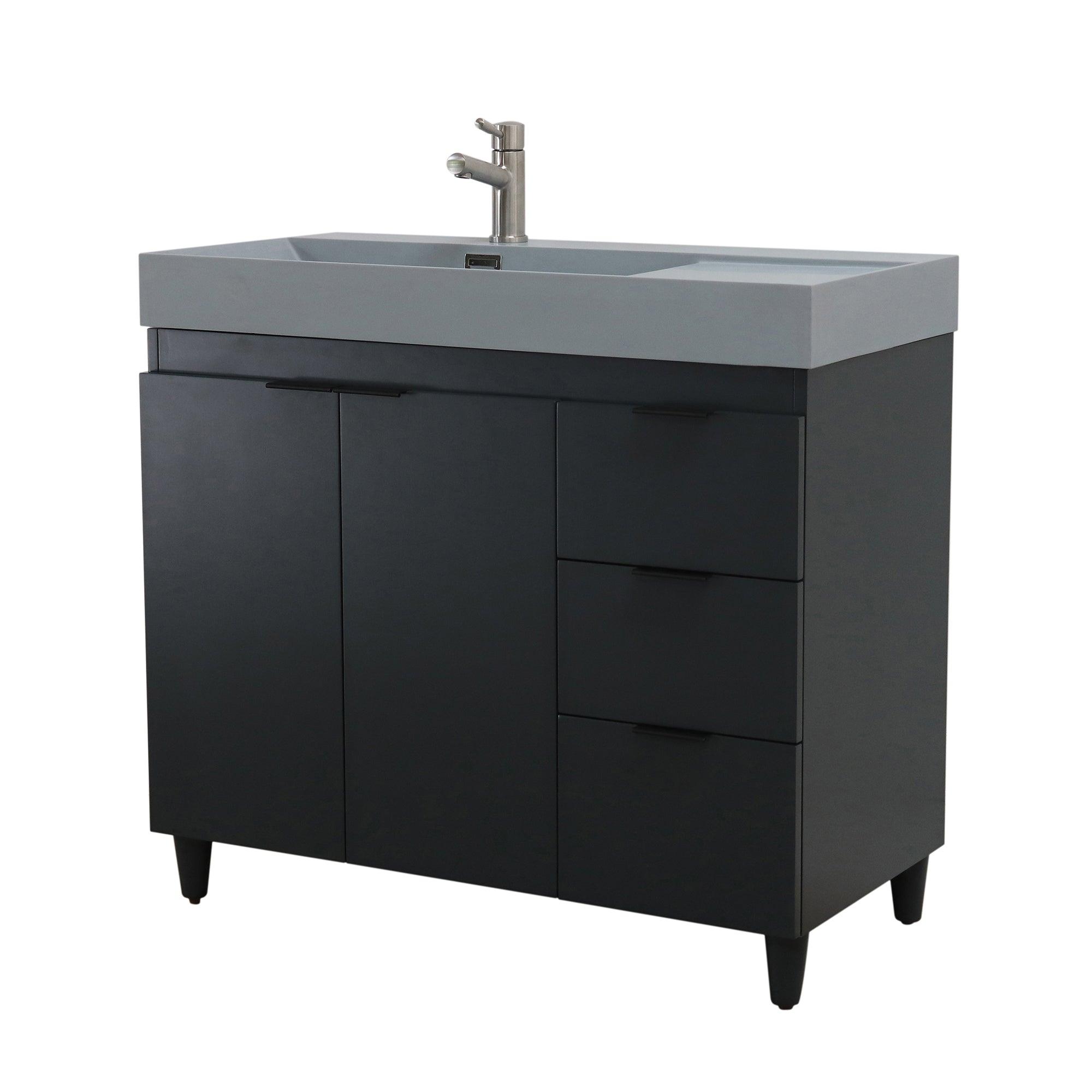 Dark Gray 39 in. Single Sink Freestanding Vanity,  Dark Gray Composite Granite Sink Top, Matte Black Hardware