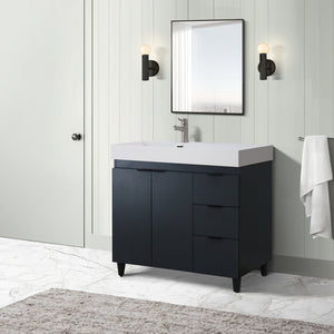 Dark Gray 39 in. Single Sink Freestanding Vanity, White Composite Granite Sink Top, Matte Black Hardware