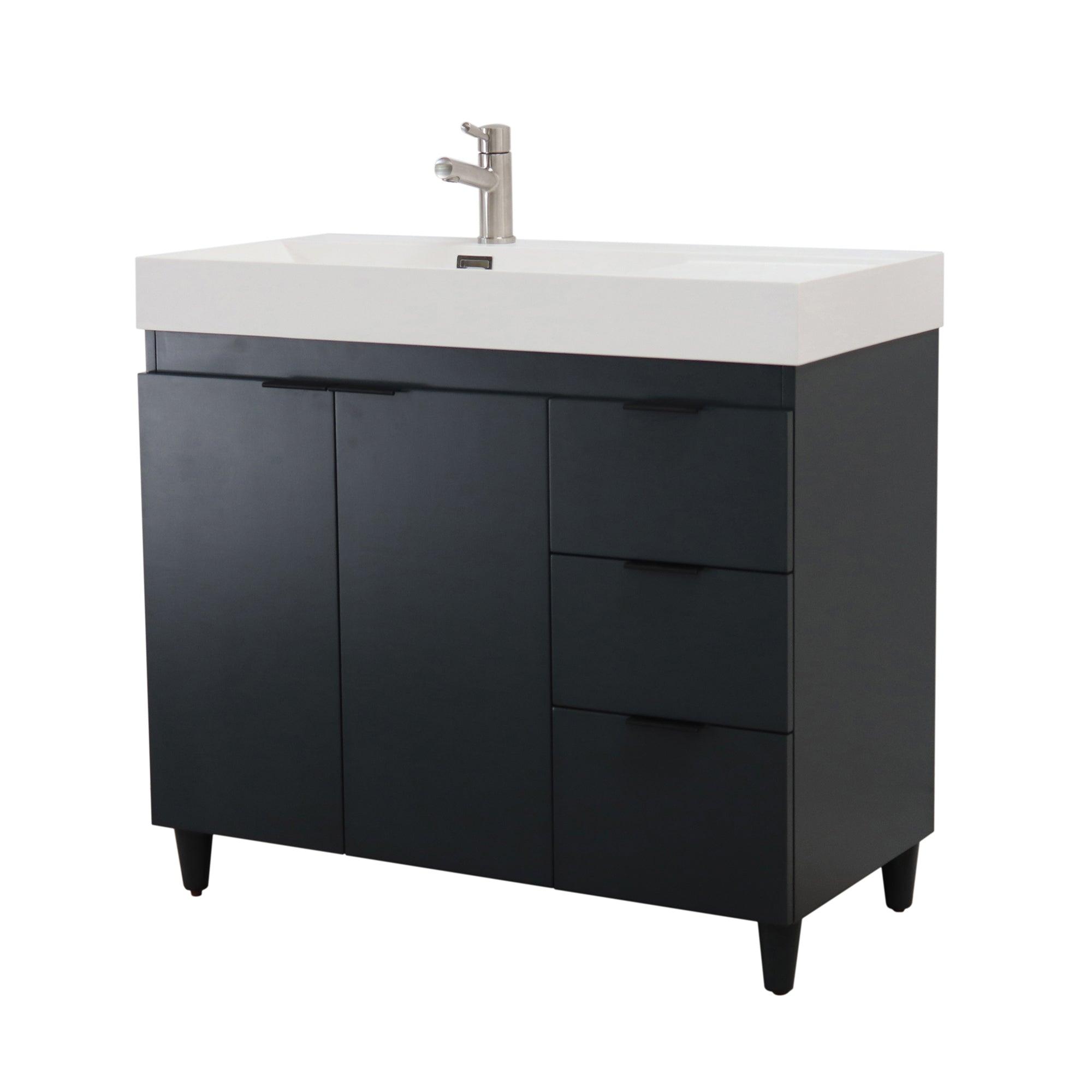 Dark Gray 39 in. Single Sink Freestanding Vanity, White Composite Granite Sink Top, Matte Black Hardware