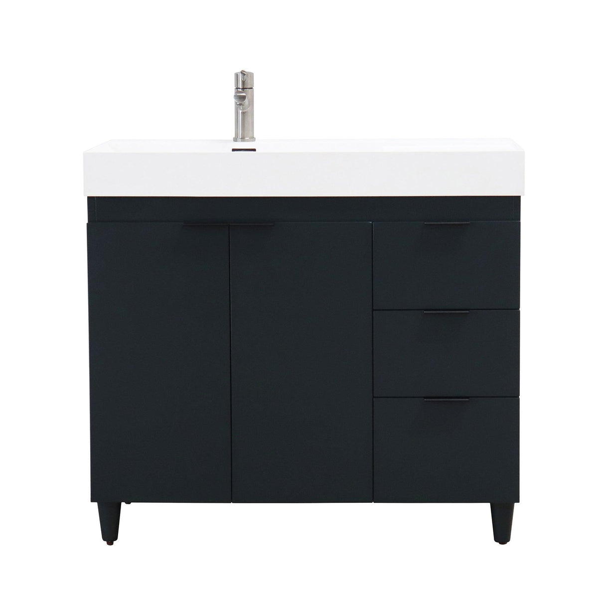 Dark Gray 39 in. Single Sink Freestanding Vanity, White Composite Granite Sink Top, Matte Black Hardware