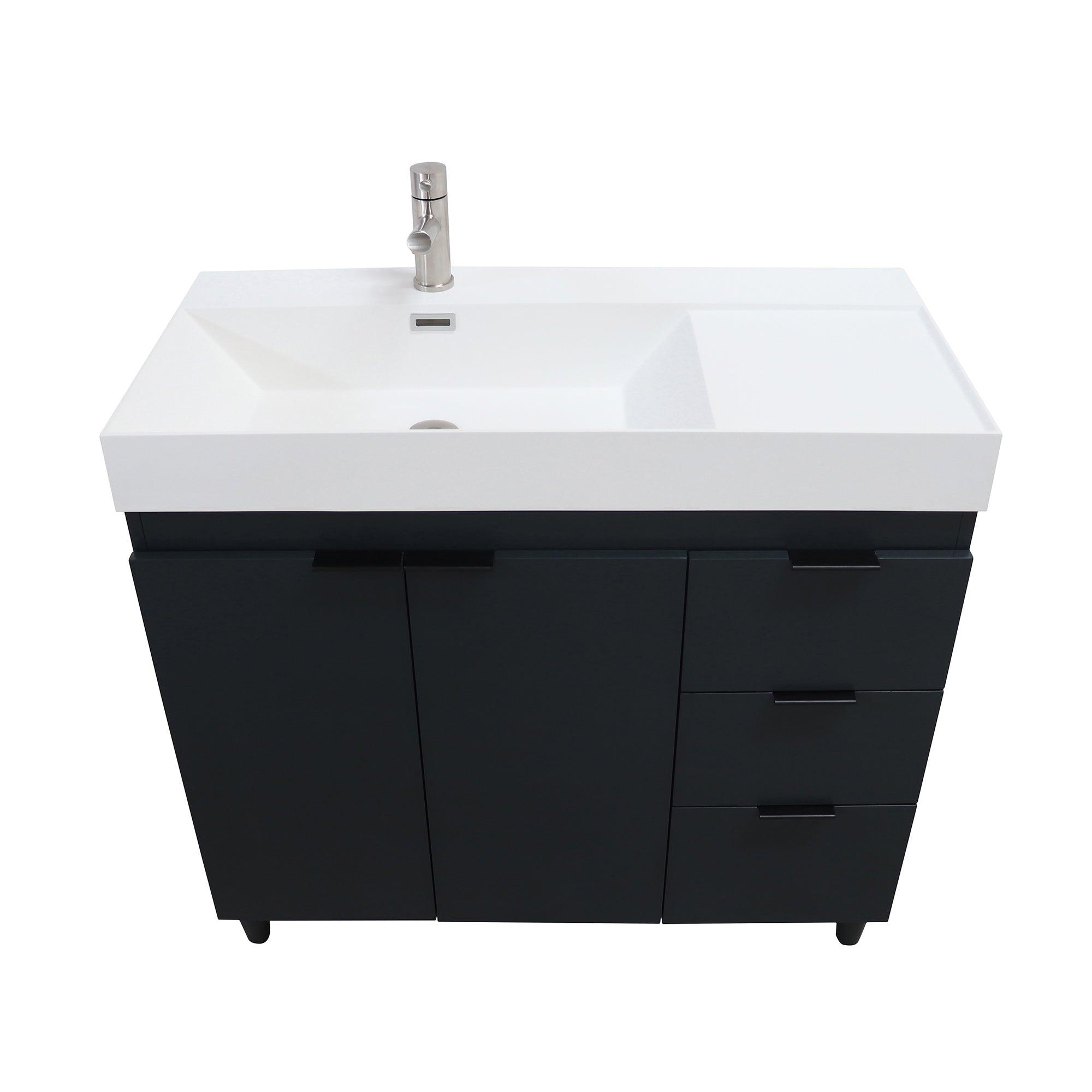 Dark Gray 39 in. Single Sink Freestanding Vanity, White Composite Granite Sink Top, Matte Black Hardware