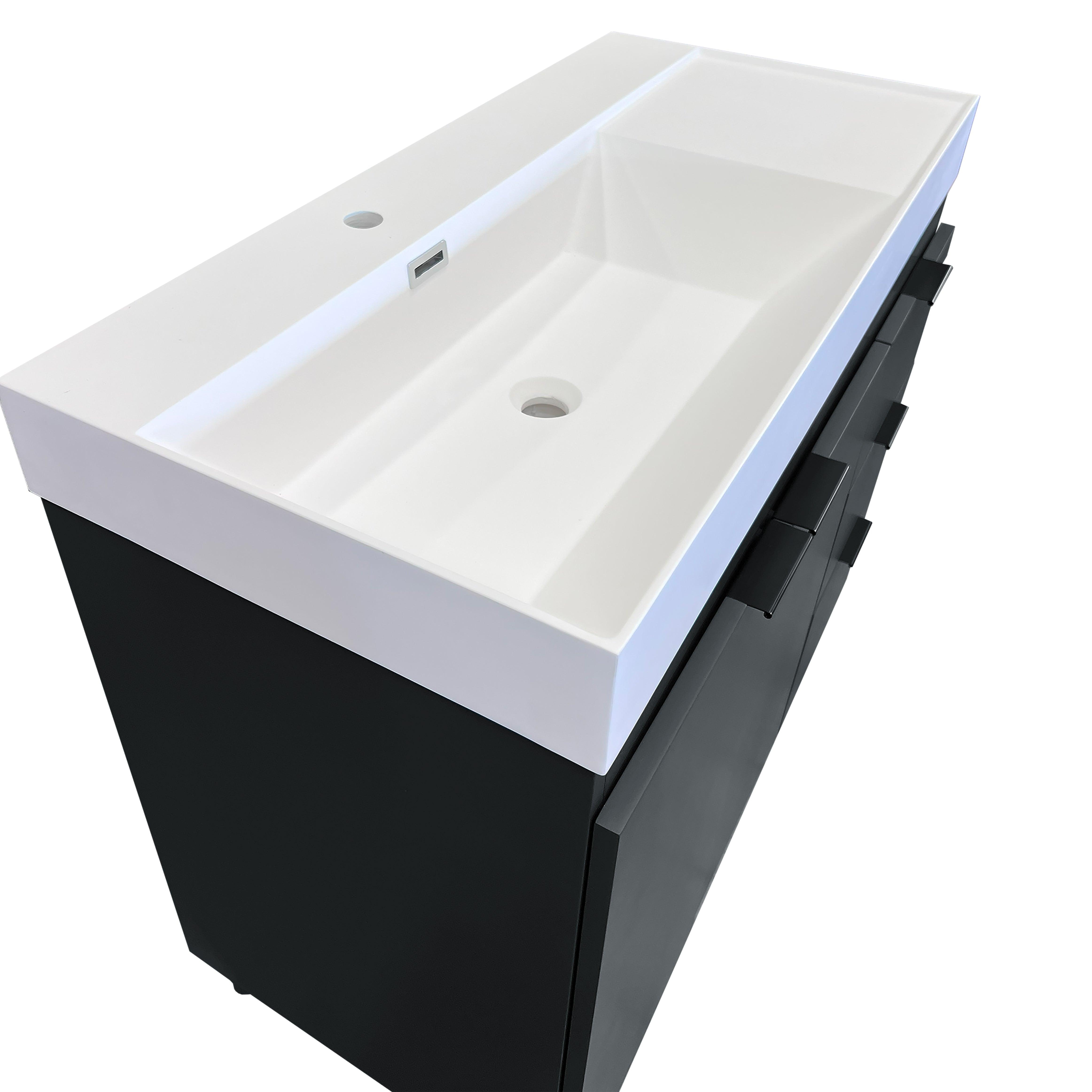 Dark Gray 39 in. Single Sink Freestanding Vanity, White Composite Granite Sink Top, Matte Black Hardware