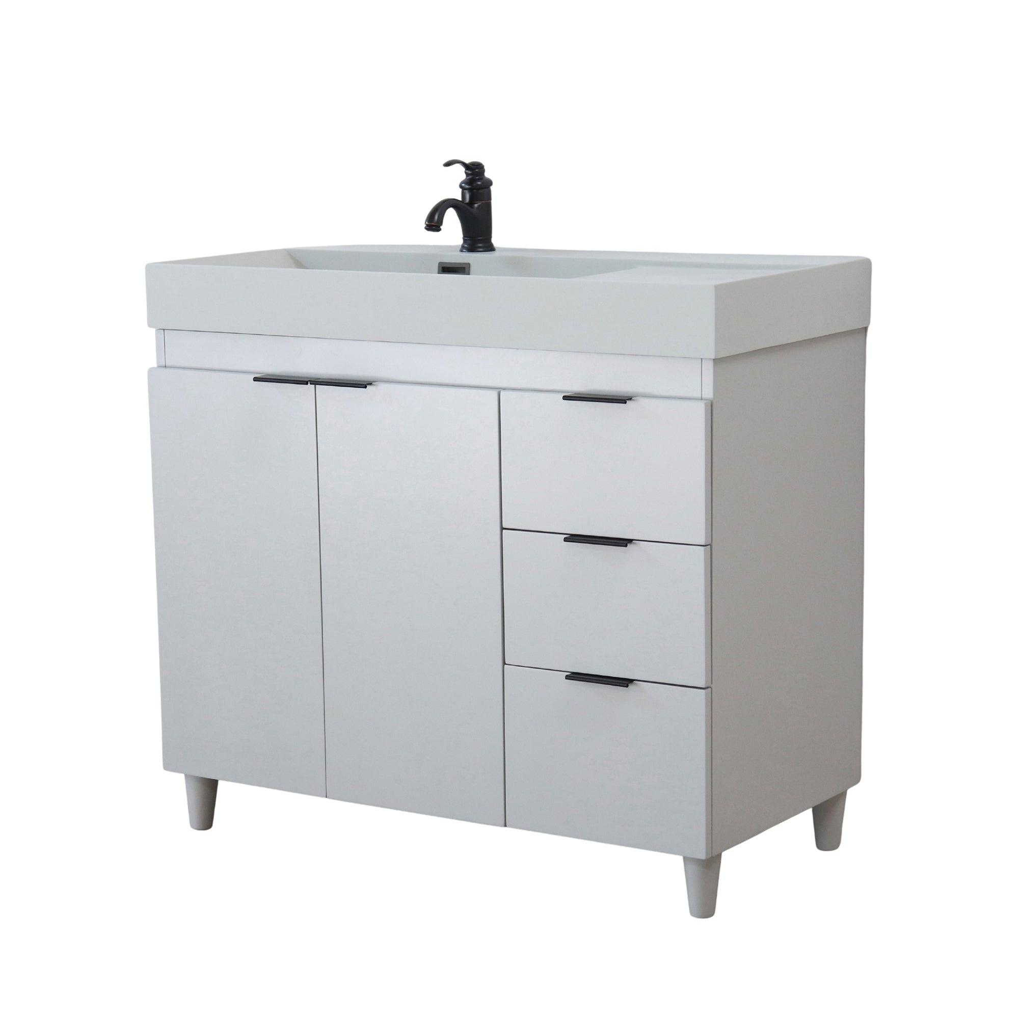 French Gray 39 in. Single Sink Freestanding Vanity, Light Gray Composite Granite Sink Top, Matte Black Hardware
