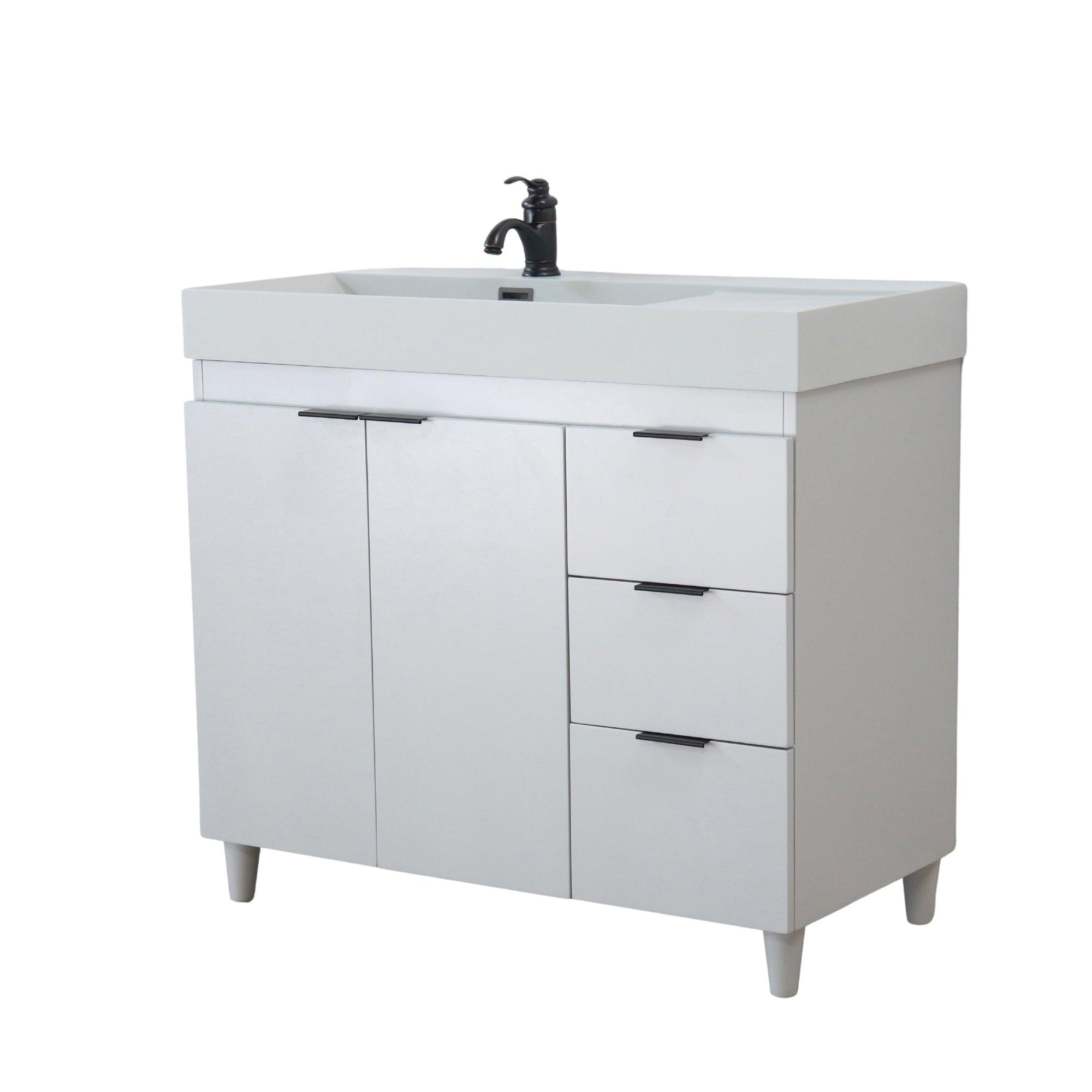 French Gray 39 in. Single Sink Freestanding Vanity, Light Gray Composite Granite Sink Top, Matte Black Hardware
