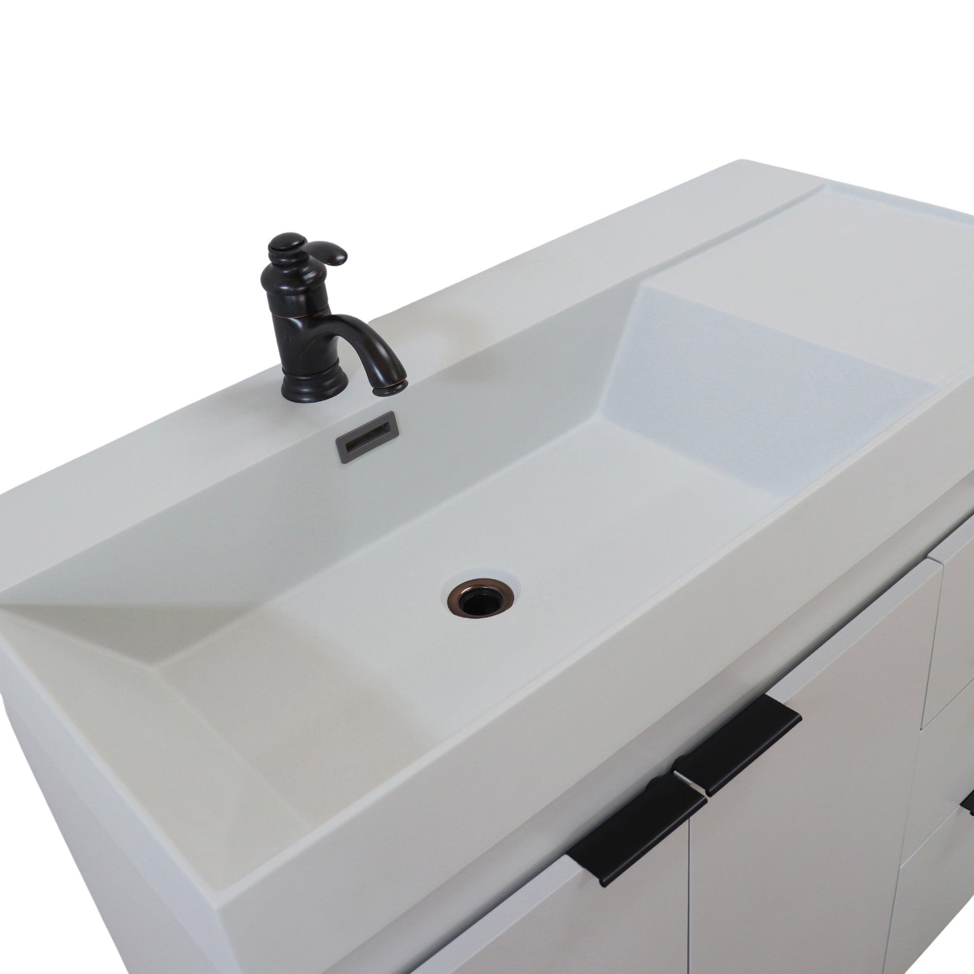 French Gray 39 in. Single Sink Freestanding Vanity, Light Gray Composite Granite Sink Top, Matte Black Hardware