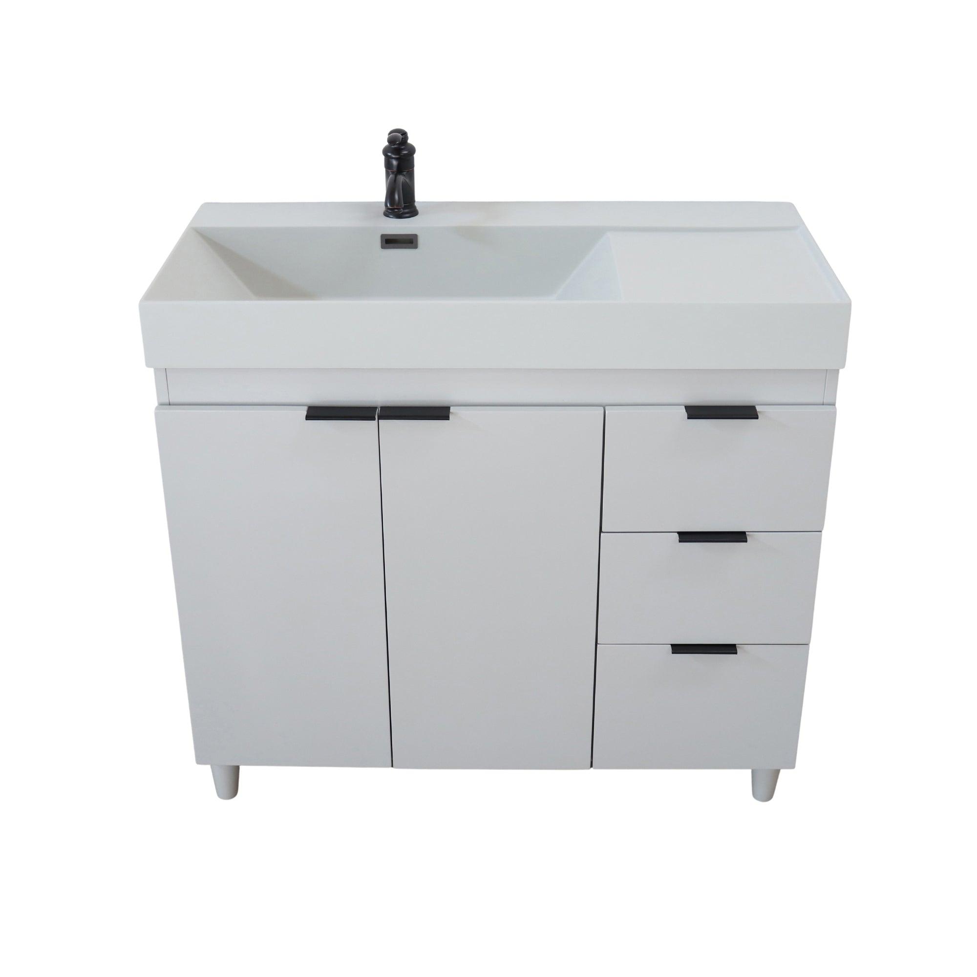 French Gray 39 in. Single Sink Freestanding Vanity, Light Gray Composite Granite Sink Top, Matte Black Hardware