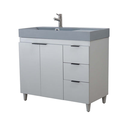 French Gray 39 in. Single Sink Freestanding Vanity, Dark Gray Composite Granite Sink Top, Matte Black Hardware