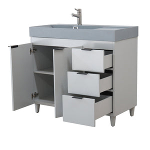 French Gray 39 in. Single Sink Freestanding Vanity, Dark Gray Composite Granite Sink Top, Matte Black Hardware, open