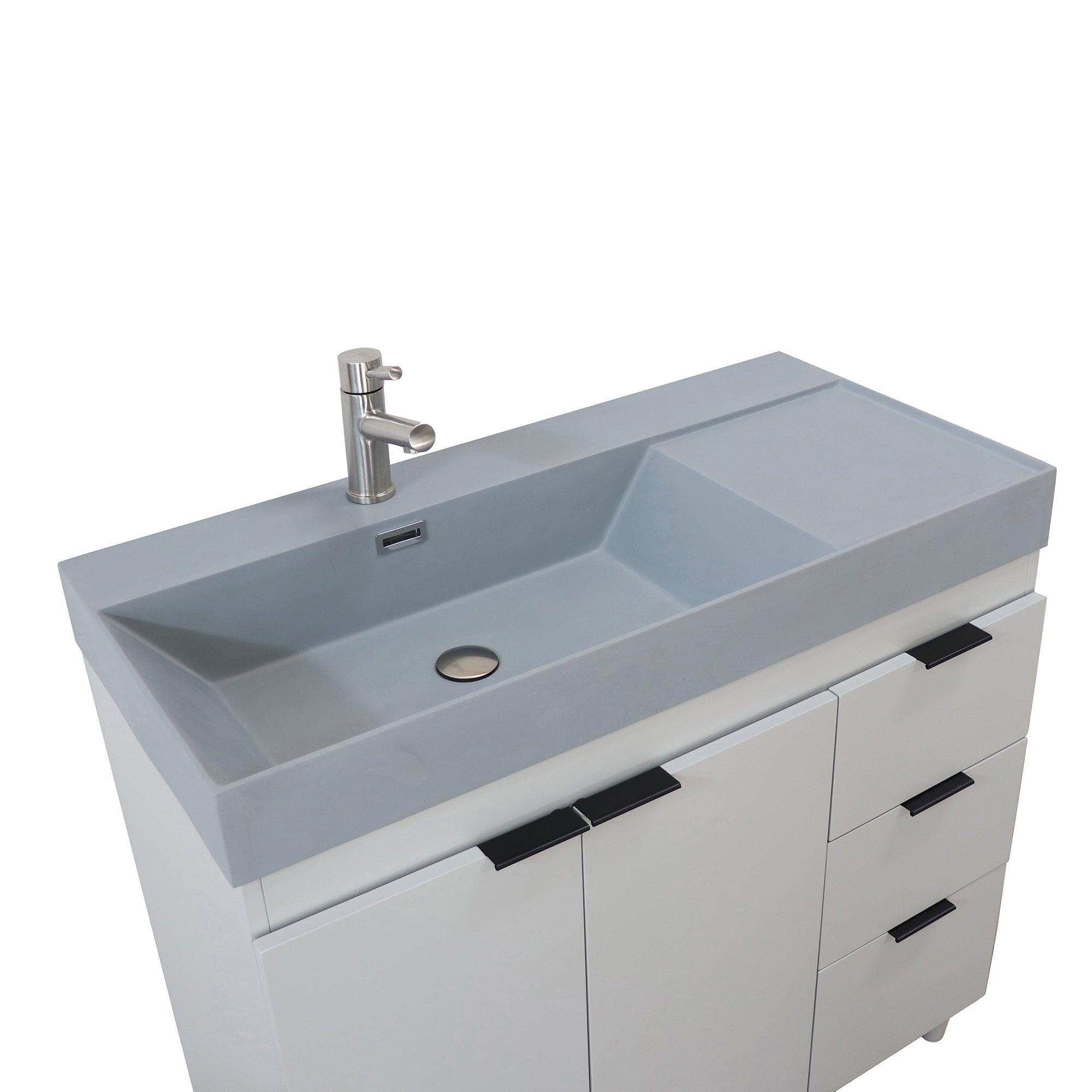 French Gray 39 in. Single Sink Freestanding Vanity, Dark Gray Composite Granite Sink Top, Matte Black Hardware