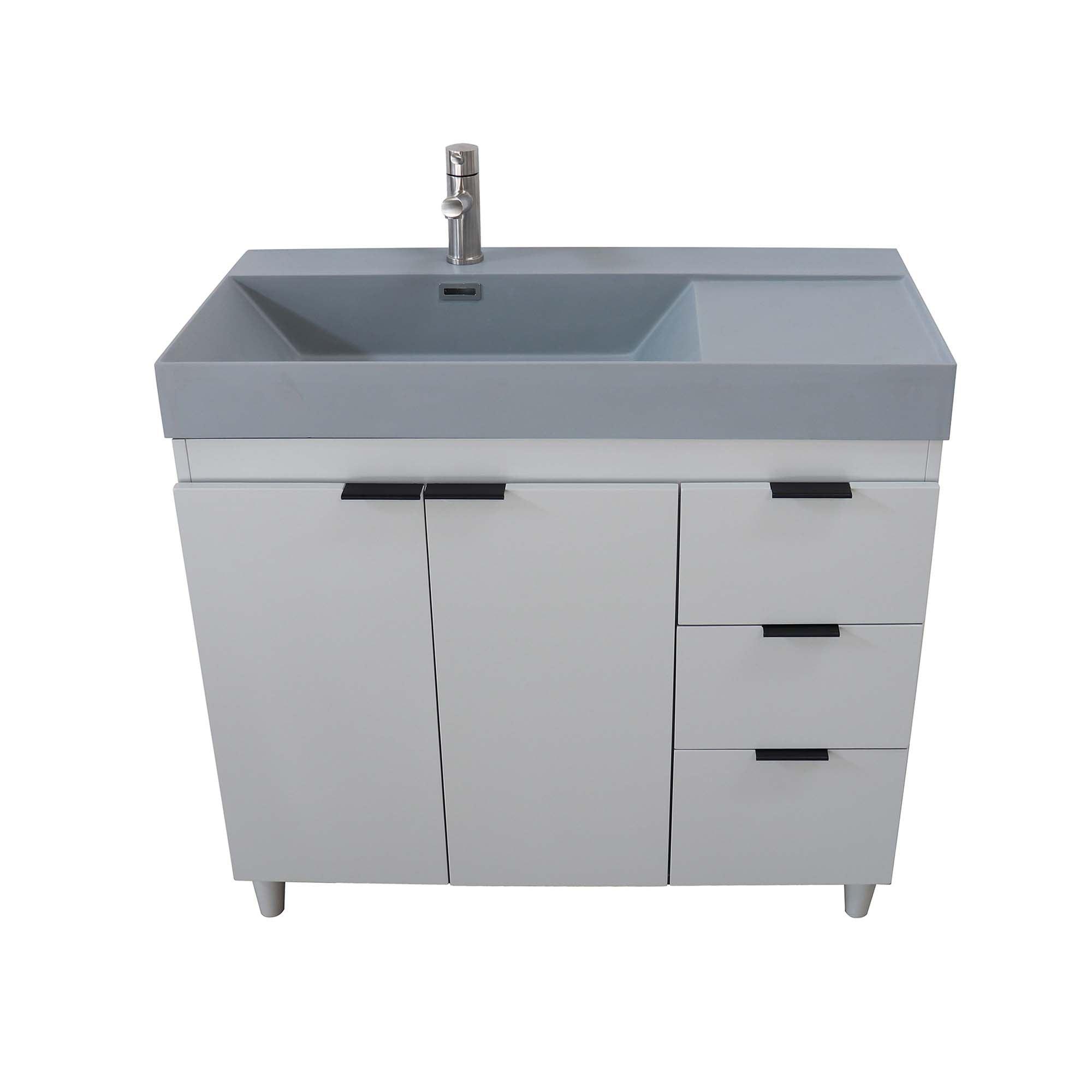 French Gray 39 in. Single Sink Freestanding Vanity, Dark Gray Composite Granite Sink Top, Matte Black Hardware