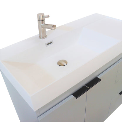 French Gray 39 in. Single Sink Freestanding Vanity, White Composite Granite Sink Top, Matte Black Hardware