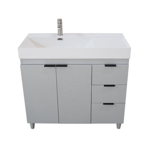 French Gray 39 in. Single Sink Freestanding Vanity, White Composite Granite Sink Top, Matte Black Hardware
