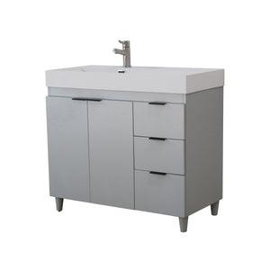 French Gray 39 in. Single Sink Freestanding Vanity, White Composite Granite Sink Top, Matte Black Hardware