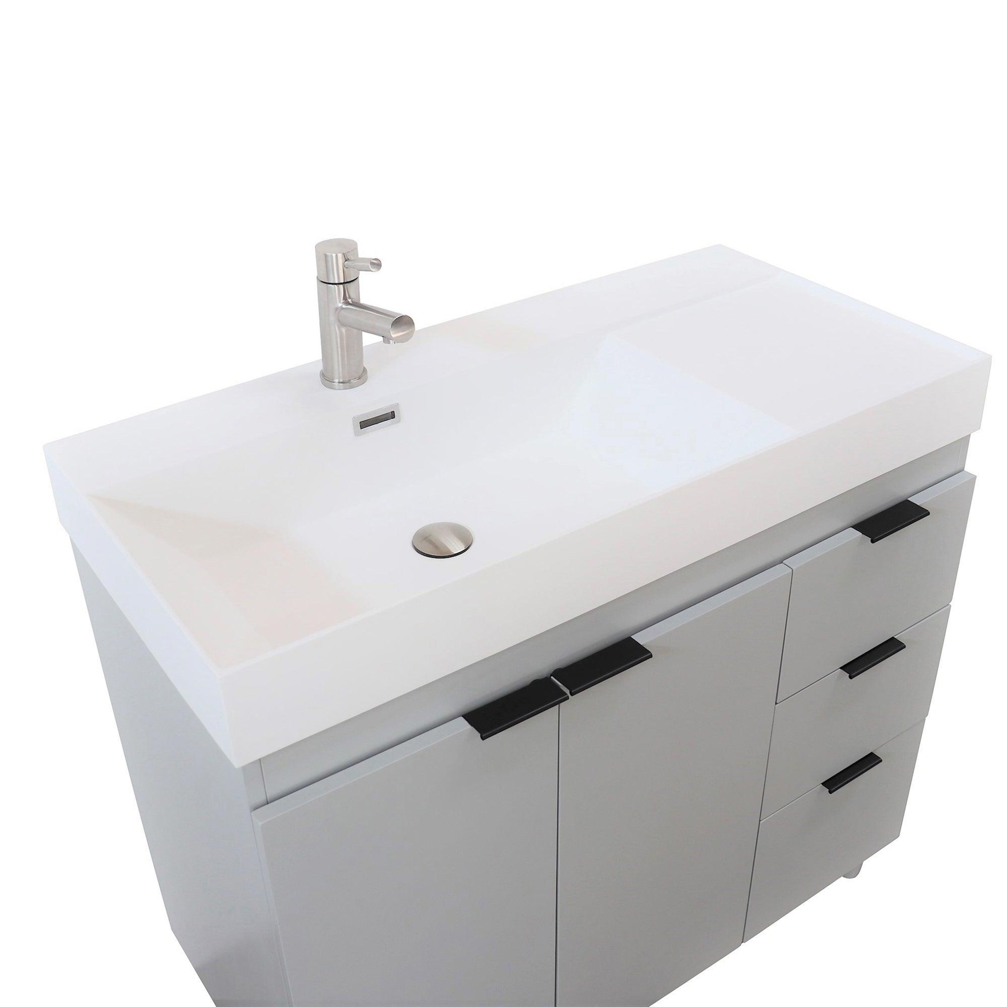 French Gray 39 in. Single Sink Freestanding Vanity, White Composite Granite Sink Top, Matte Black Hardware
