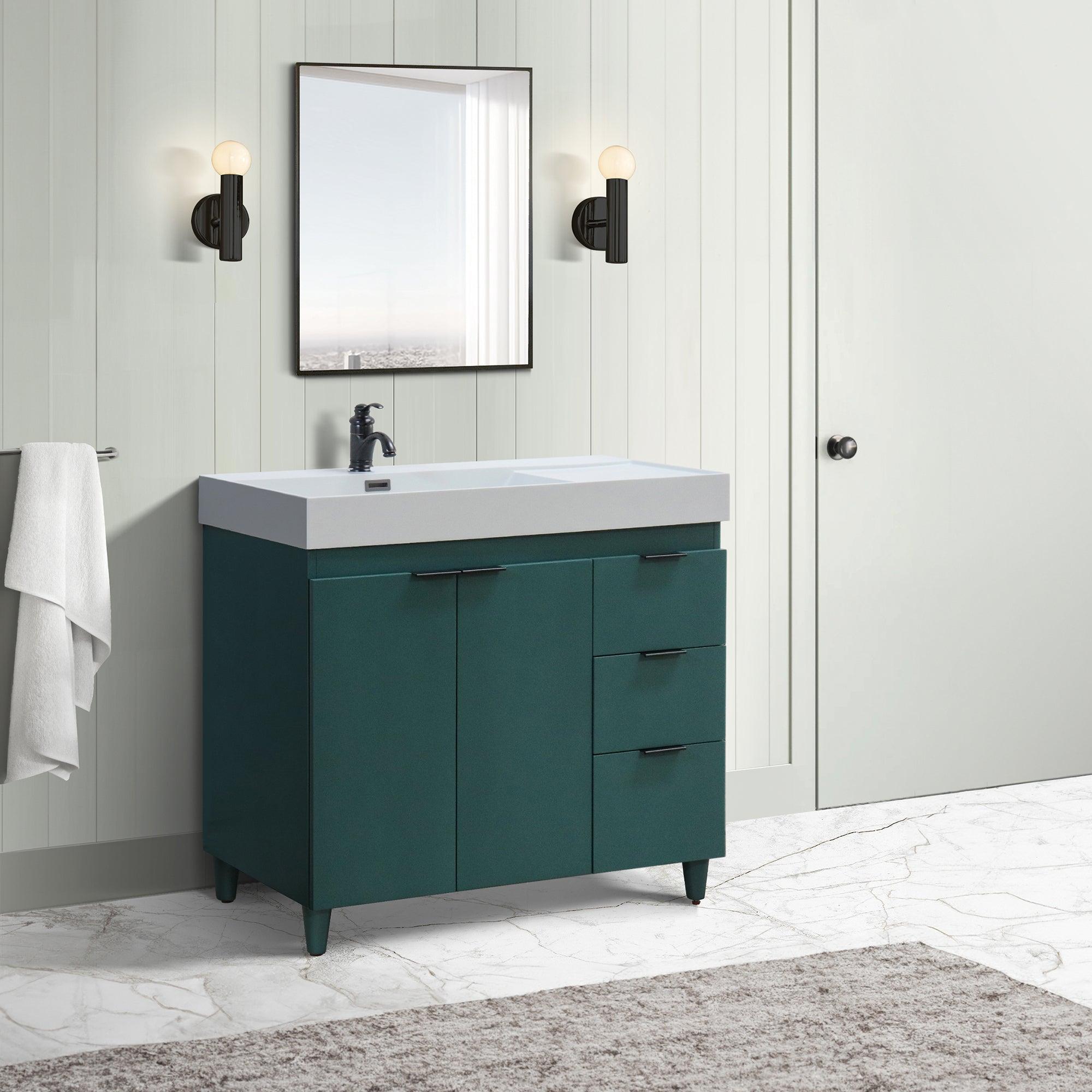 Hunter Green 39 in. Single Sink Freestanding Vanity, Light Gray Composite Granite Sink Top, Matte Black Hardware